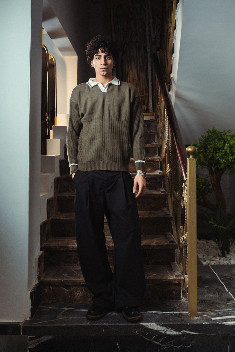 Ebony Olive Knitted Polo