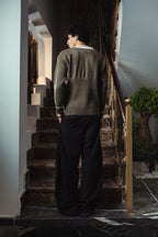 men Ebony Olive Knitted Polo Back View