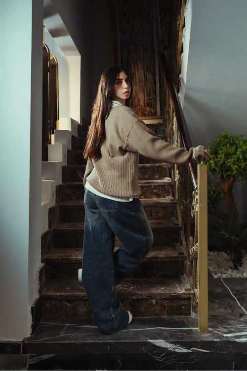 women Arabian Beige Knitted Polo Side View