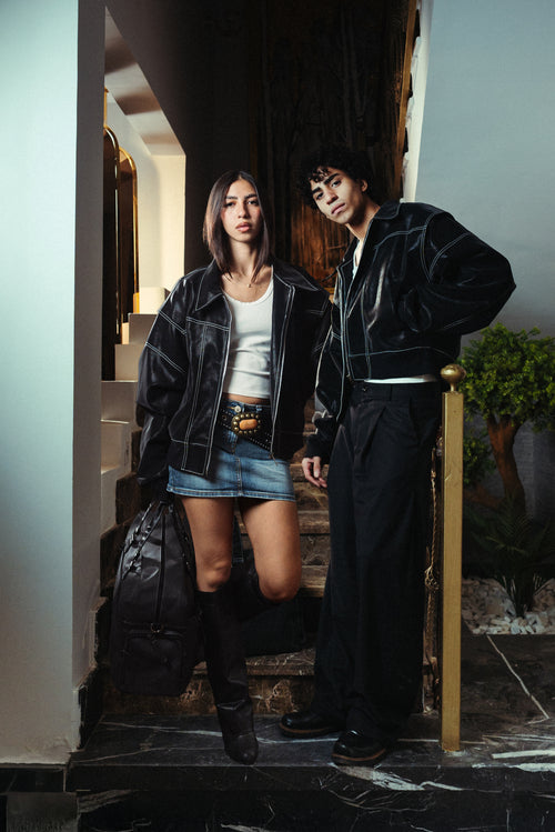 [unisex] Black Stitched Leather Jacket