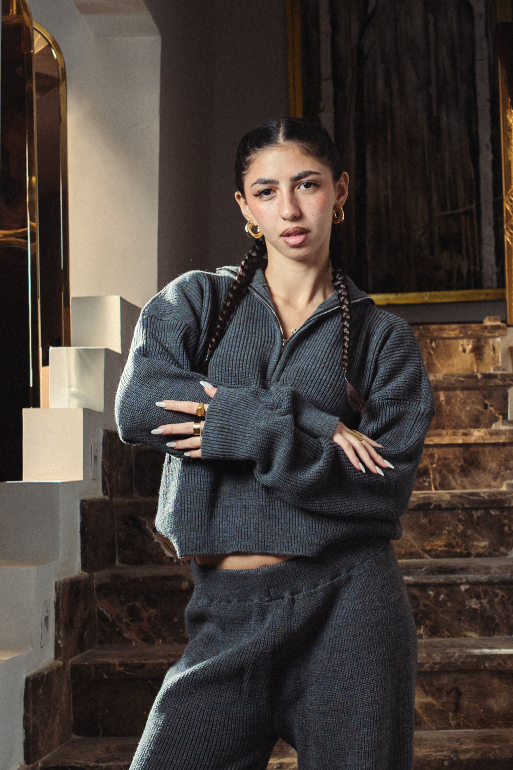 Storm Dust Quarter Zip Knitted Pull