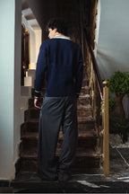 men Mystic Navy Knitted Polo Back View