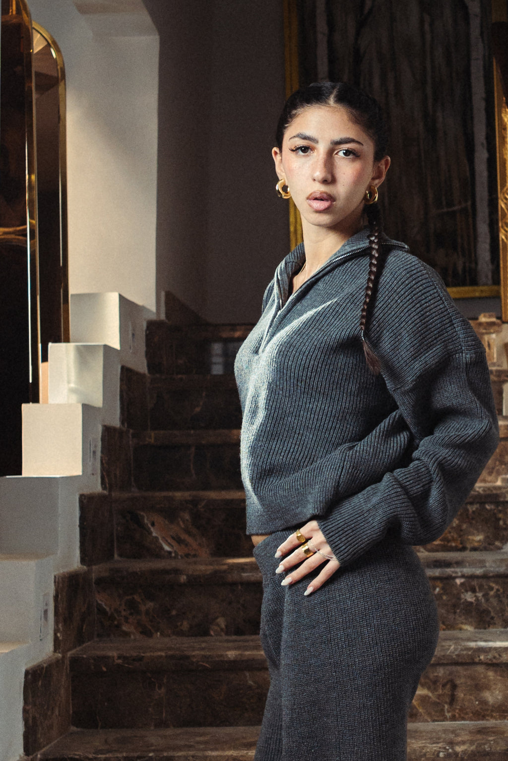 Storm Dust Quarter Zip Knitted Pull