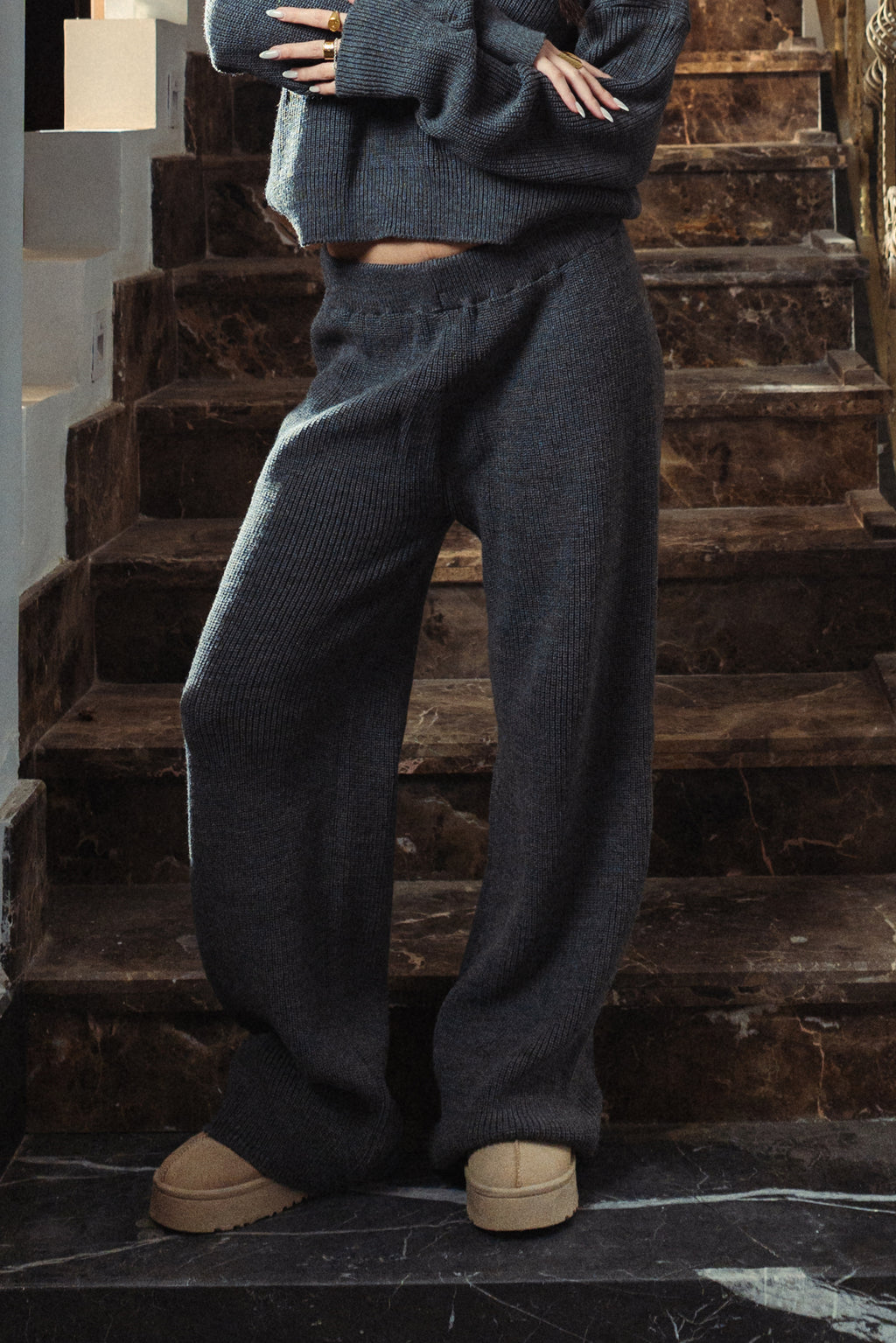 Storm Dust Wide-Leg Knitted Pants