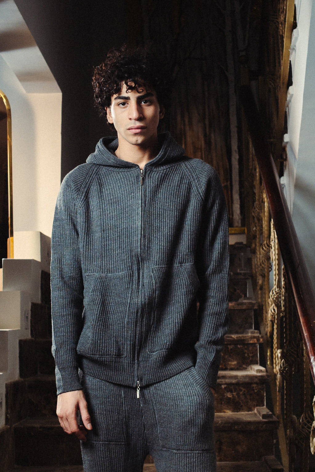 Full Double Zip Knitted Hoodie