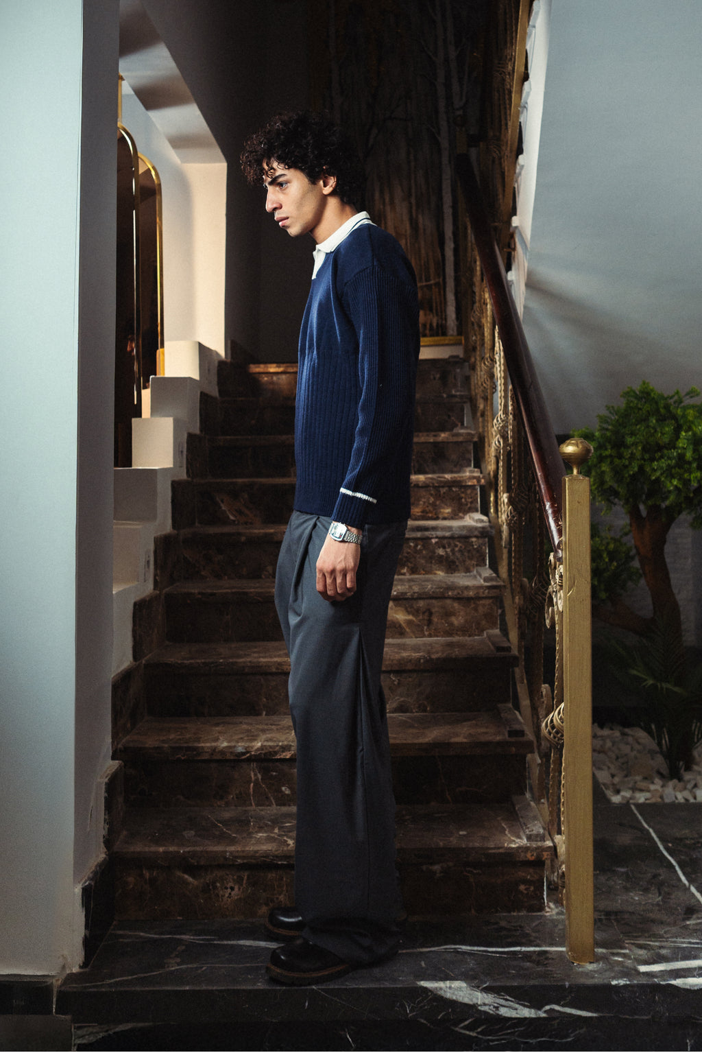 men Mystic Navy Knitted Polo Side View