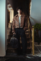 Men Burnt Ochre brown Leather Jacket Front View