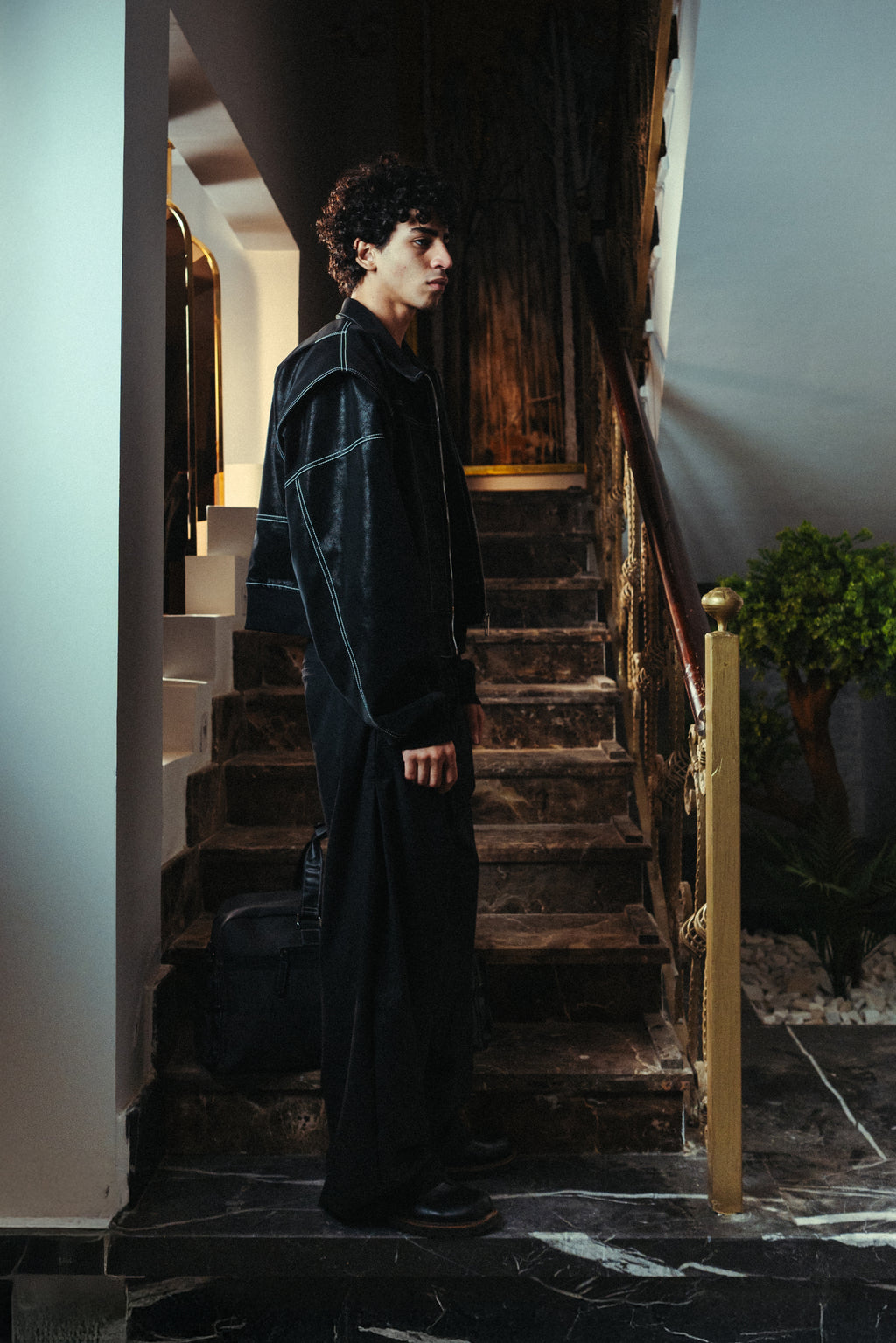 Men Black Leather Jacket Side View