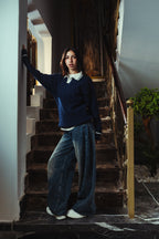 women Mystic Navy Knitted Polo Front View 2