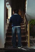 women Mystic Navy Knitted Polo Back View