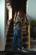 women Ebony Olive Knitted Polo Side View