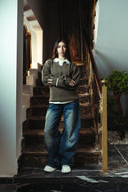 women Ebony Olive Knitted Polo Front View