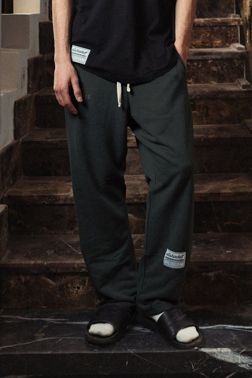 [men] Black Patched Straight Leg Sweatpants Front View