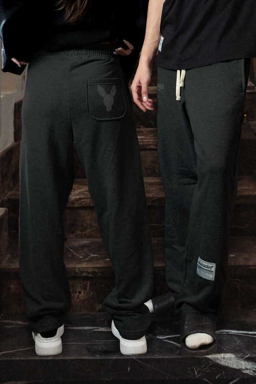 [unisex] Black Patched Straight Leg Sweatpants