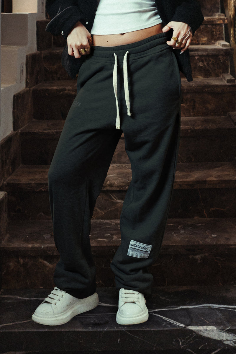 Black Patched Straight Leg Sweatpants