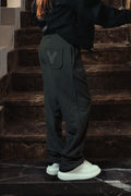 Black Patched Straight Leg Sweatpants