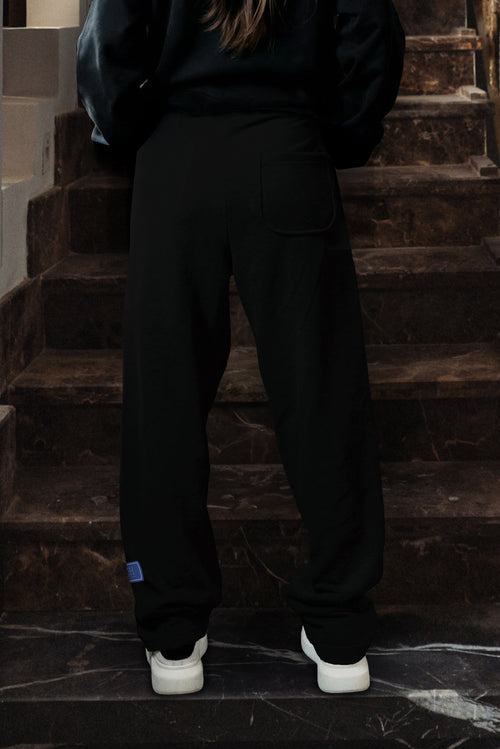 Black Ankle Zip Straight Leg Sweatpants