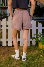 [women] Dark Chestnut Dolphin Hem Sweat Shorts