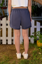 [women] Deep Navy Dolphin Hem Sweat Shorts