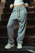 Heather Gray Patched Straight Leg Sweatpants