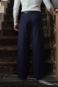 [unisex] Striped Navy Pleated Tailor Pants