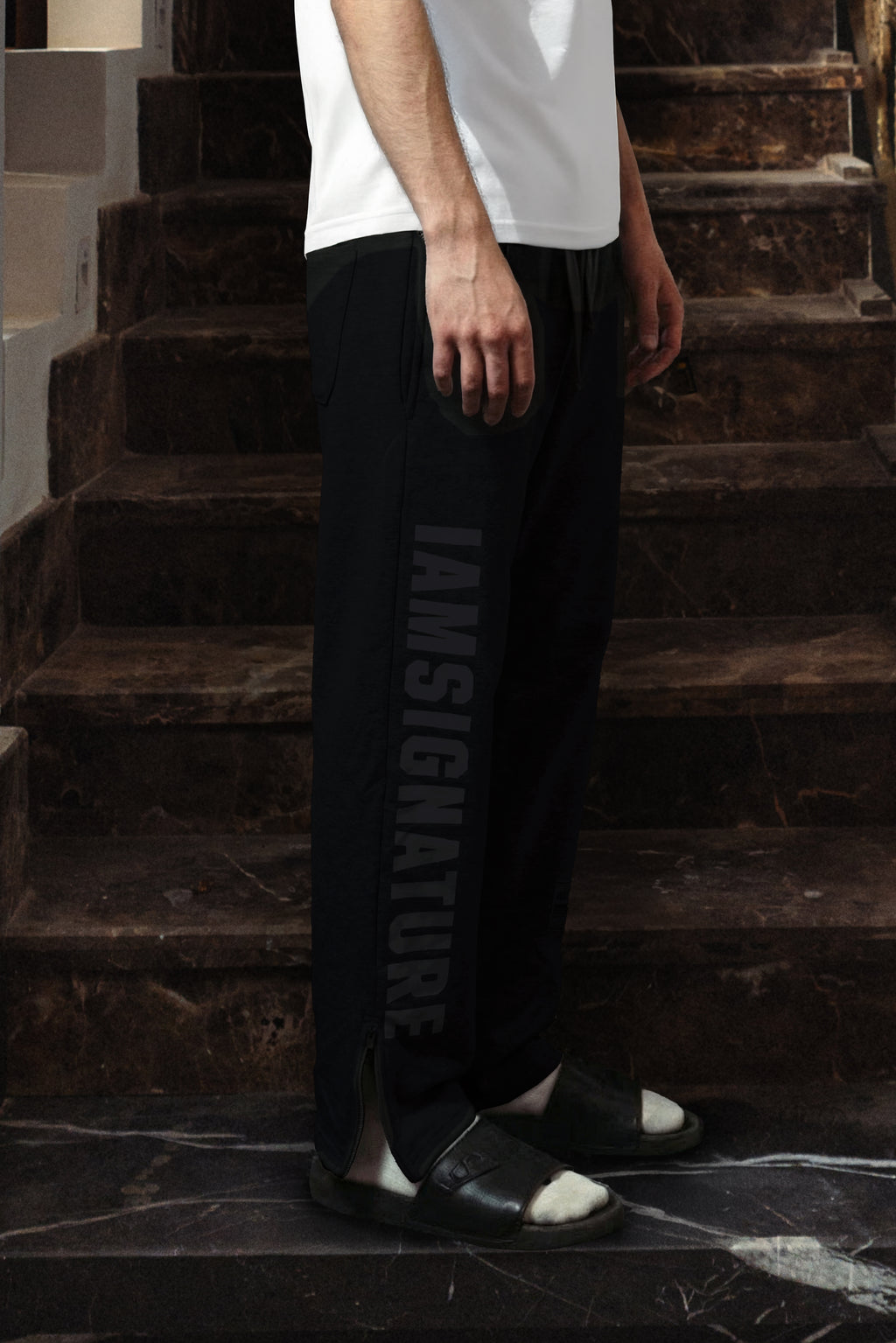 Black Ankle Zip Straight Leg Sweatpants