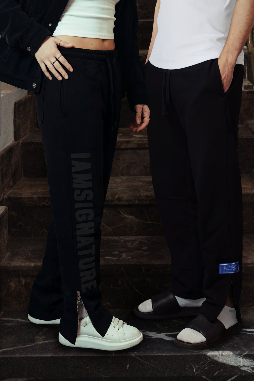 Black Ankle Zip Straight Leg Sweatpants