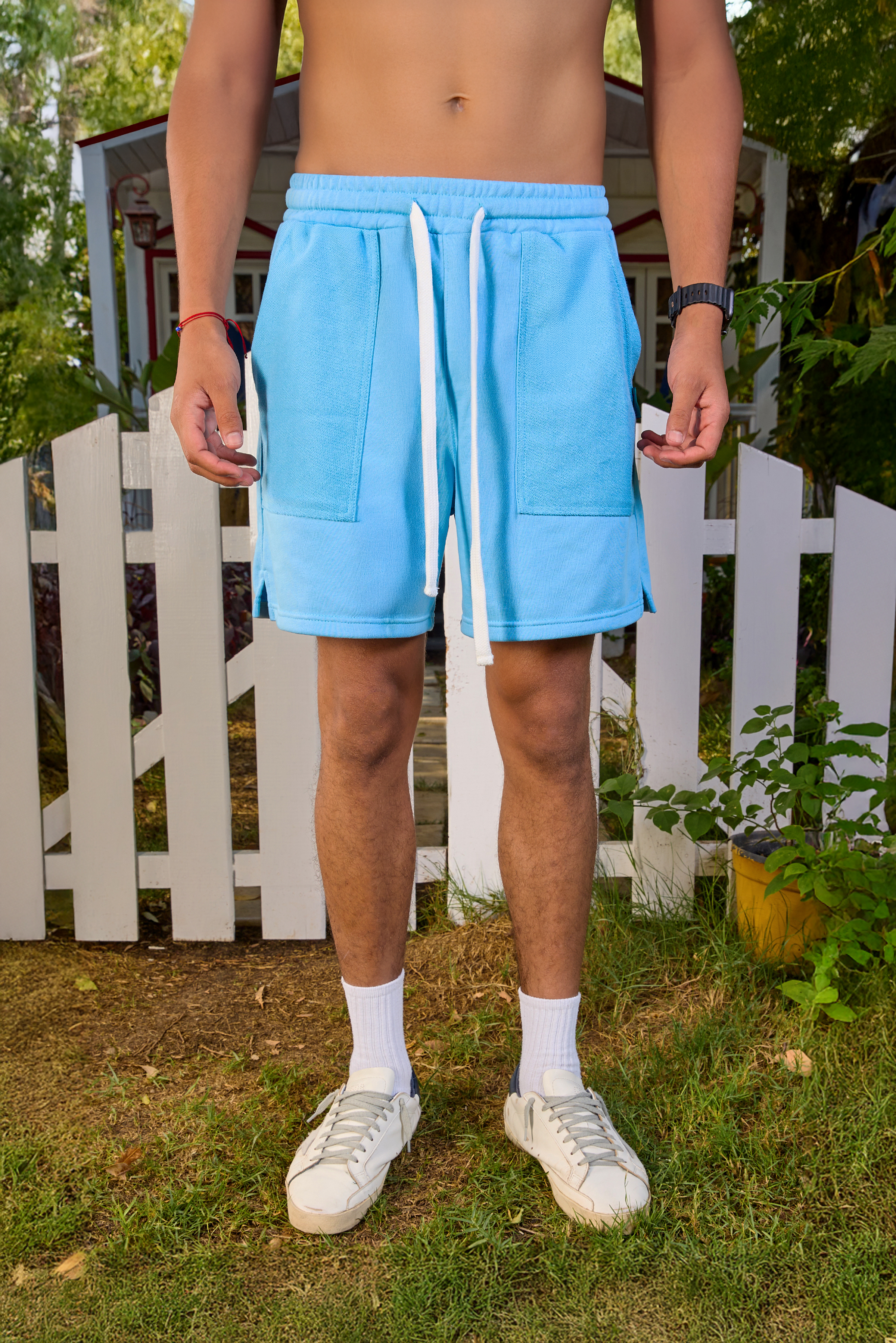 Light Blue Front Textured Sweat Shorts