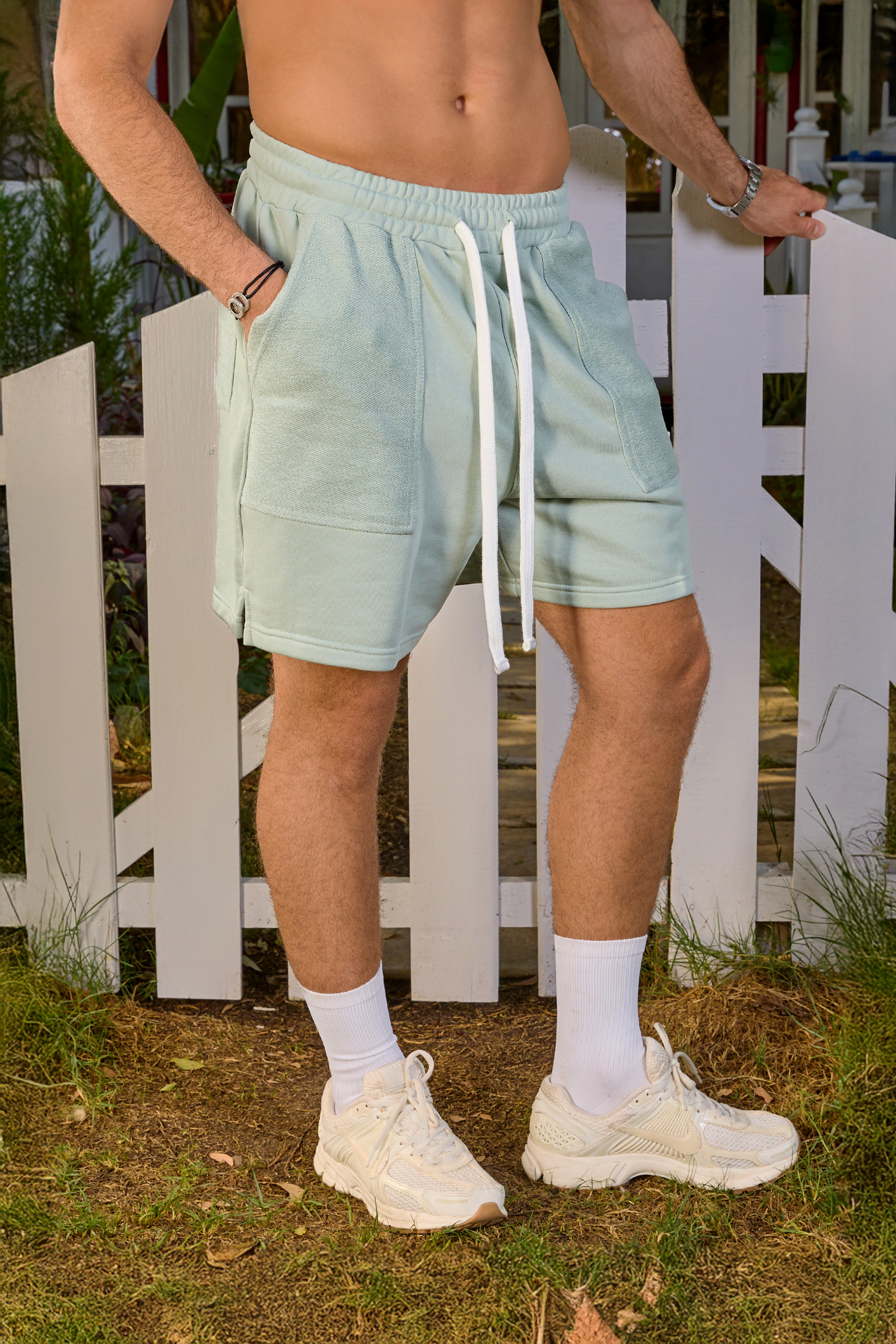 Mint Front Textured Sweat Shorts