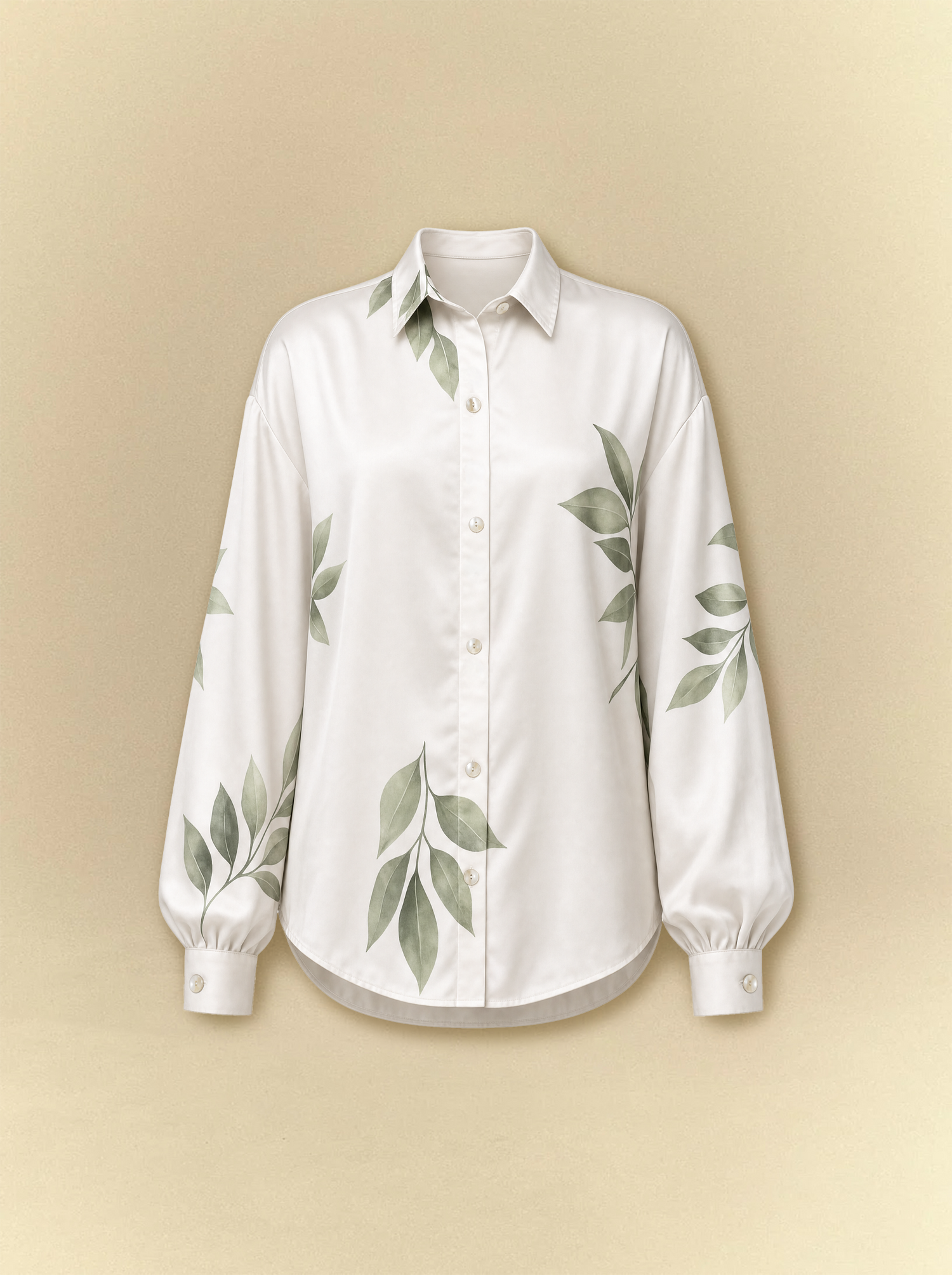 [unisex] Sage Leaves Satin Shirt