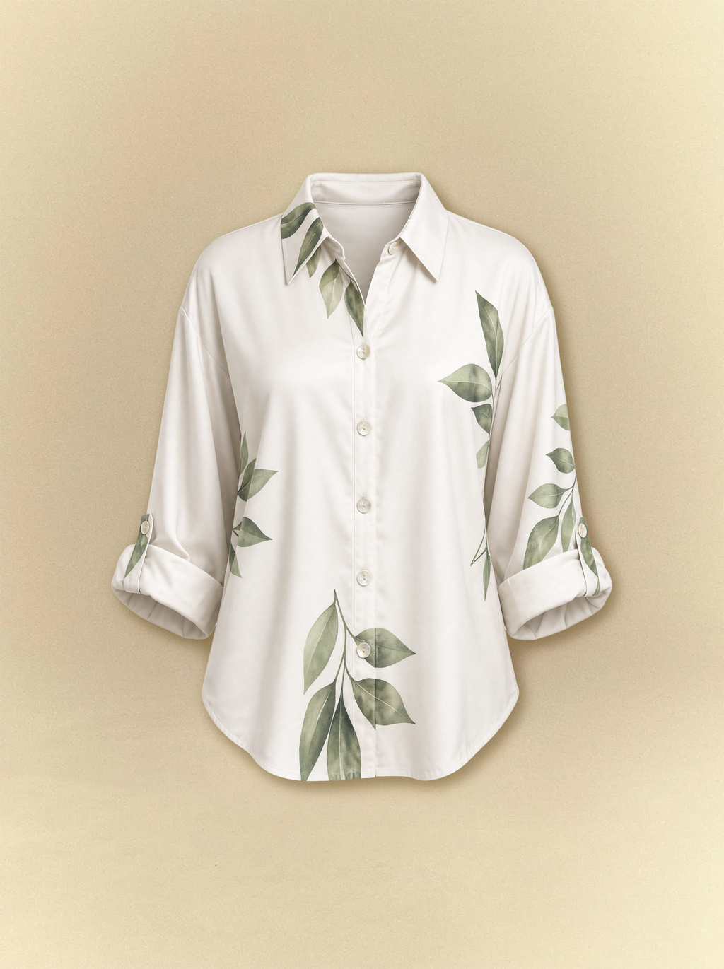 [unisex] Sage Leaves Satin Shirt