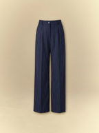 [unisex] Striped Navy Pleated Tailor Pants
