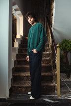 Men Mineral Green Velvet Crewneck  Side View