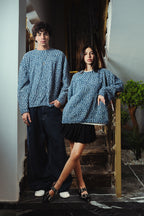Navy Marl Velvet Knitted Crewneck
