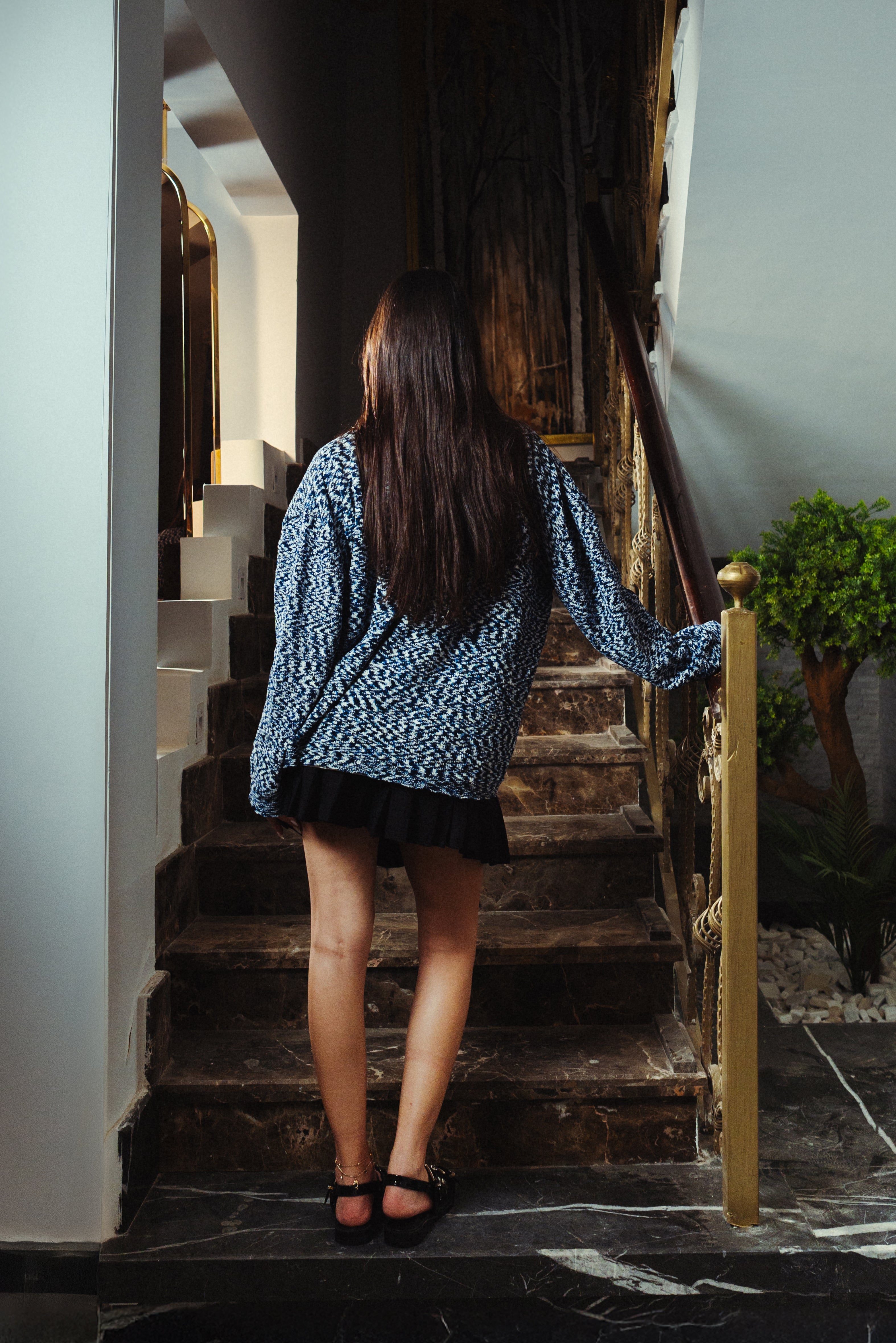 [women] Women deep Navy Marl Velvet Crewneck Back View