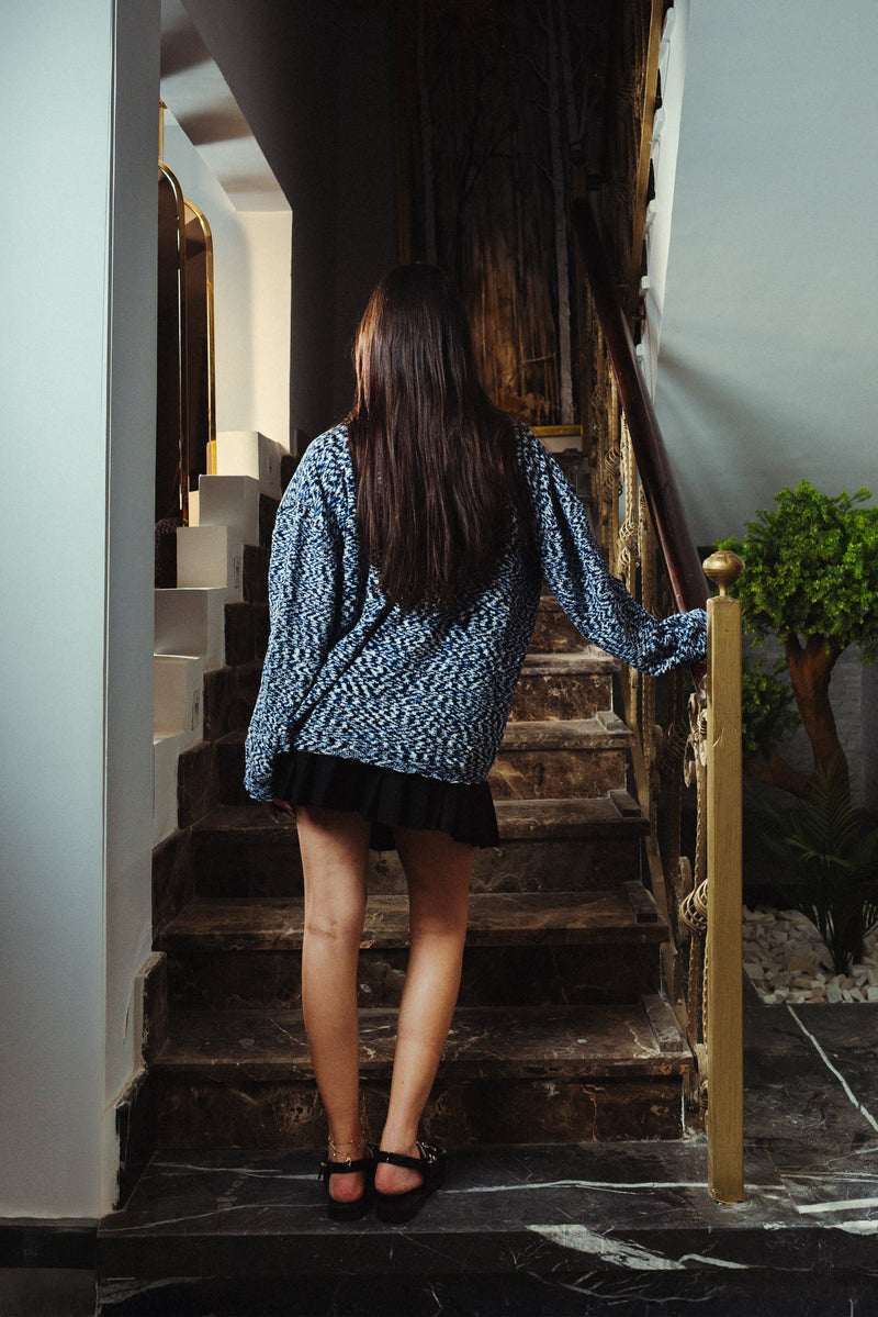 Navy Marl Velvet Knitted Crewneck