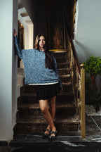 Women deep Navy Marl Velvet Crewneck  Front View