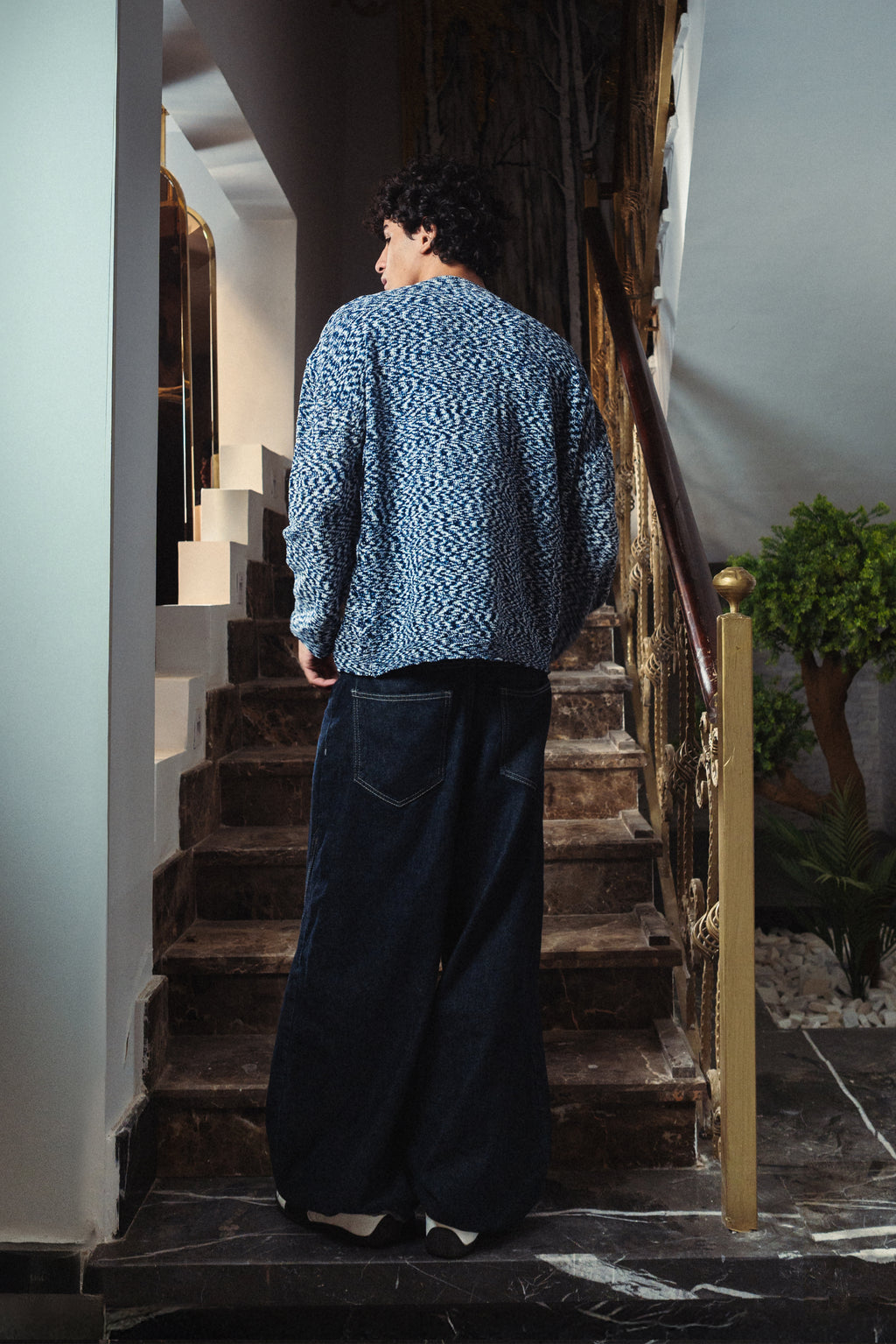 Men deep Navy Marl Velvet Crewneck  Back View