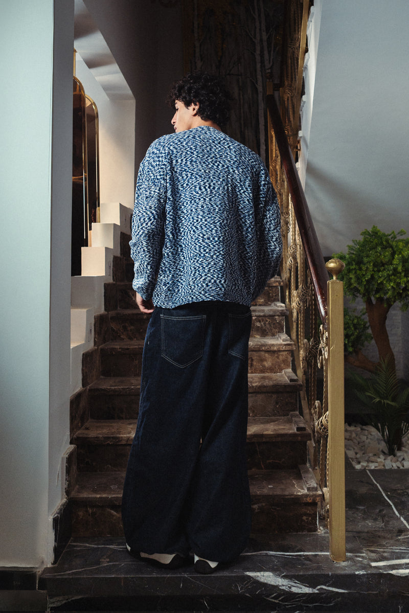 Navy Marl Velvet Knitted Crewneck
