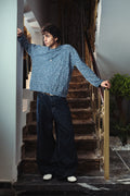Men deep Navy Marl Velvet Crewneck  Front View