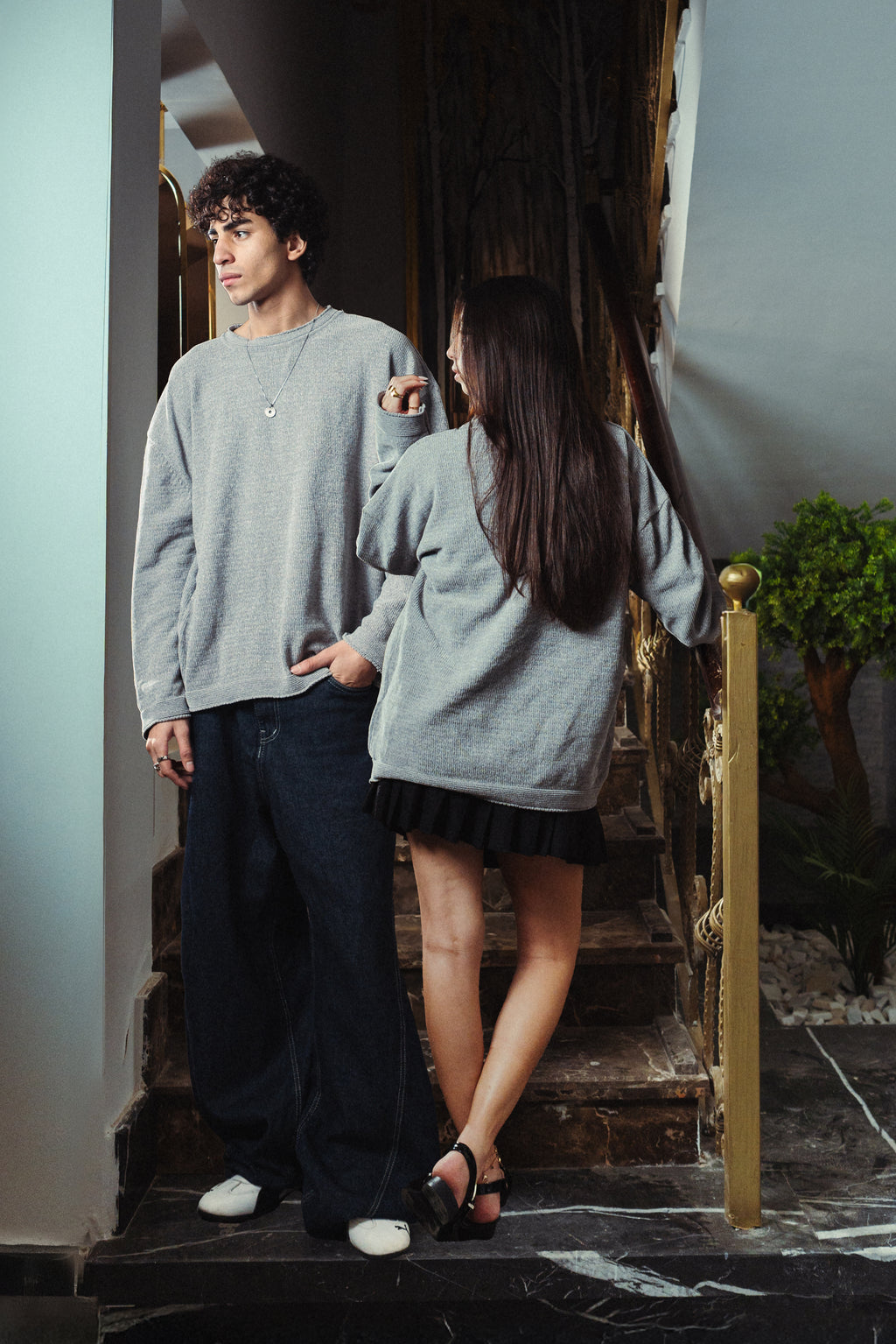 Glacier Gray Velvet Knitted Crewneck