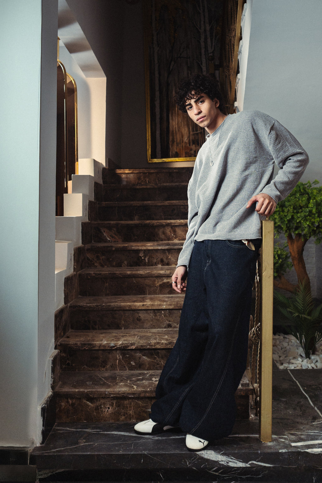 Men Glacier Gray Velvet Crewneck  Front View