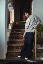 Men Glacier Gray Velvet Crewneck  Front View