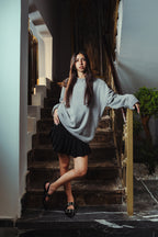 Women Glacier Gray Velvet Crewneck  Front View