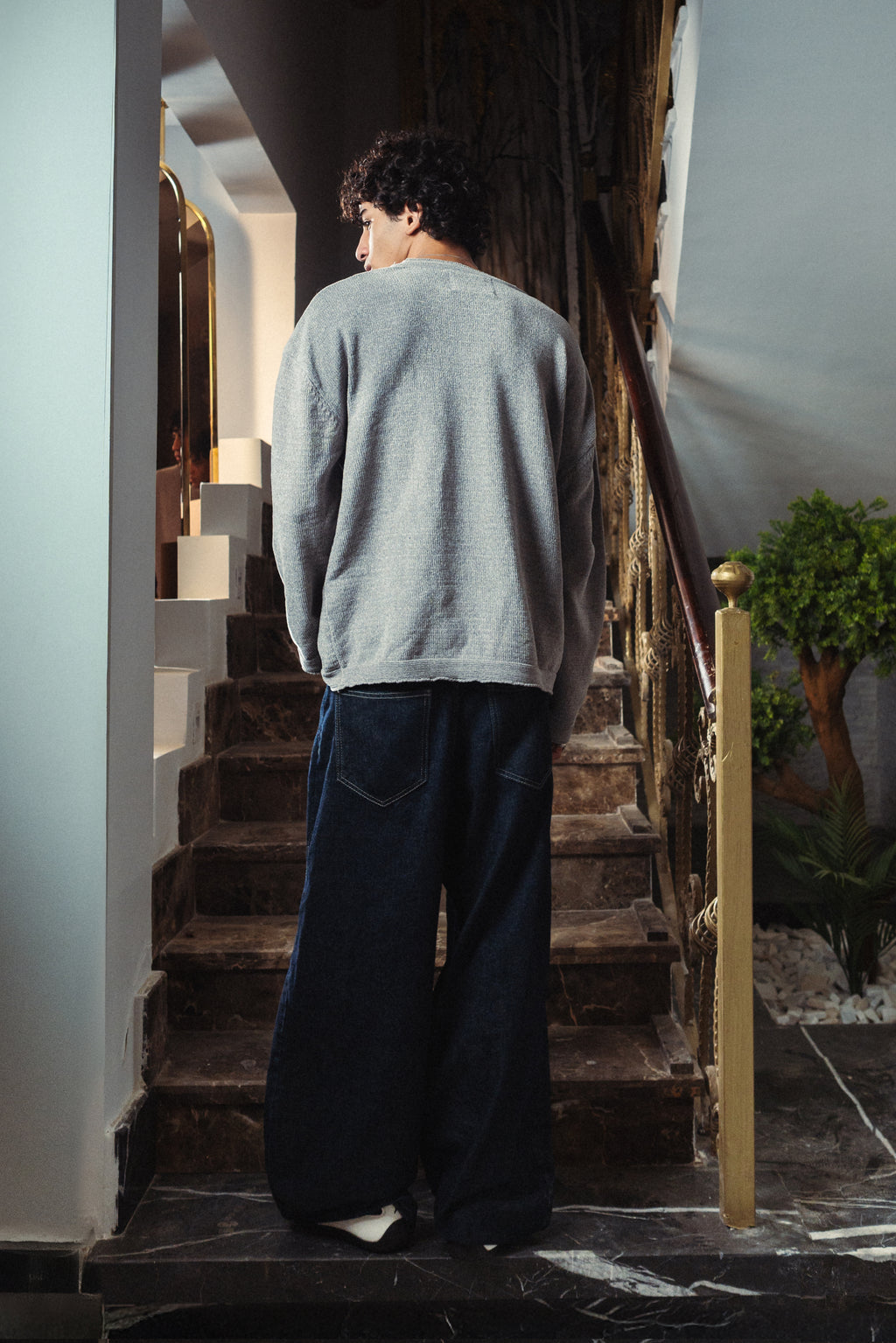 Men Glacier Gray Velvet Crewneck  Back View