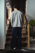 Men Glacier Gray Velvet Crewneck  Back View