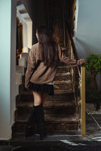 Women Forest Brown Velvet Crewneck  Back View