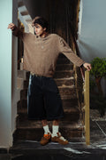 Men Forest Brown Velvet Crewneck  Front View