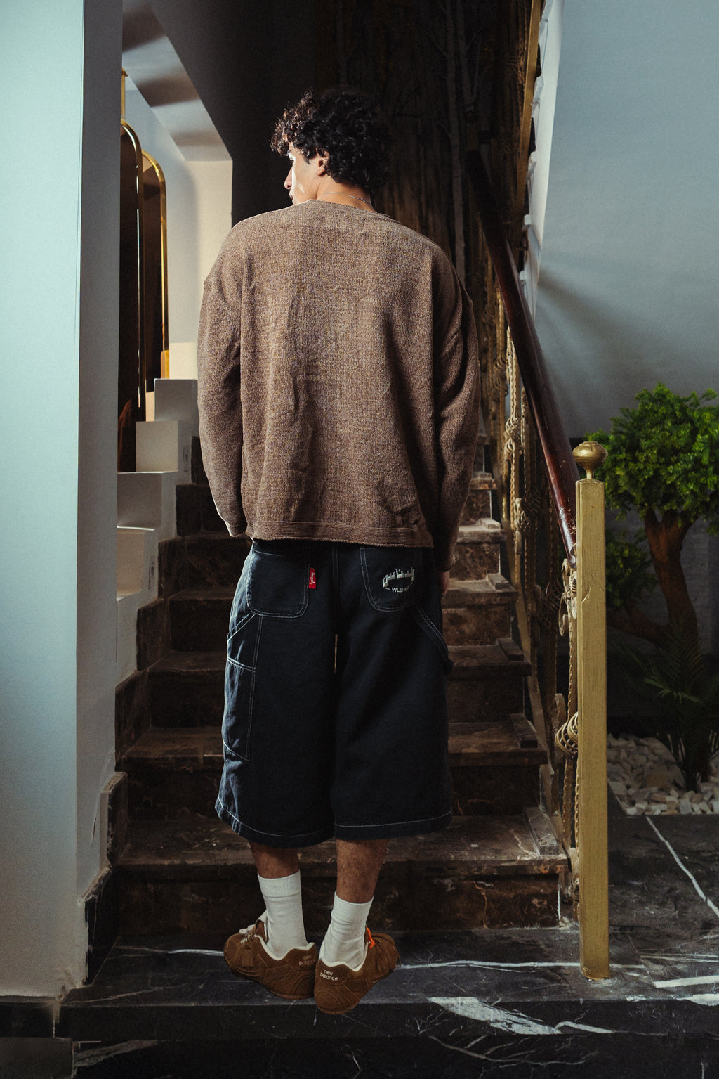 Men Forest Brown Velvet Crewneck  Back View