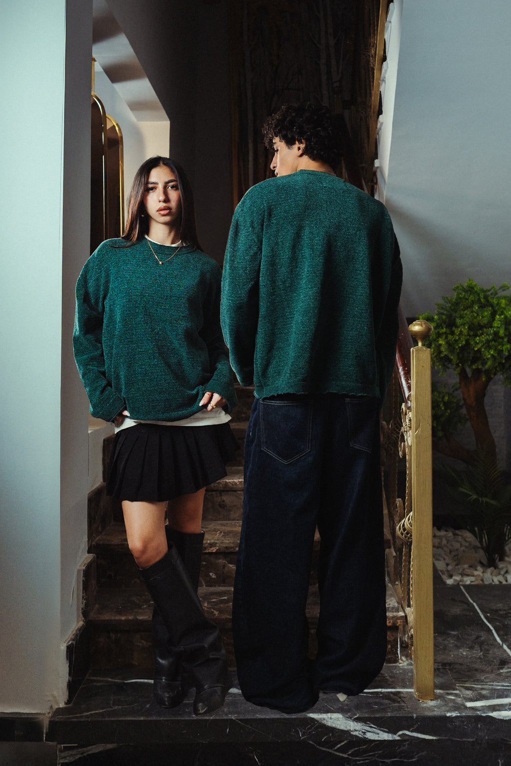 Mineral Green Velvet Knitted Crewneck